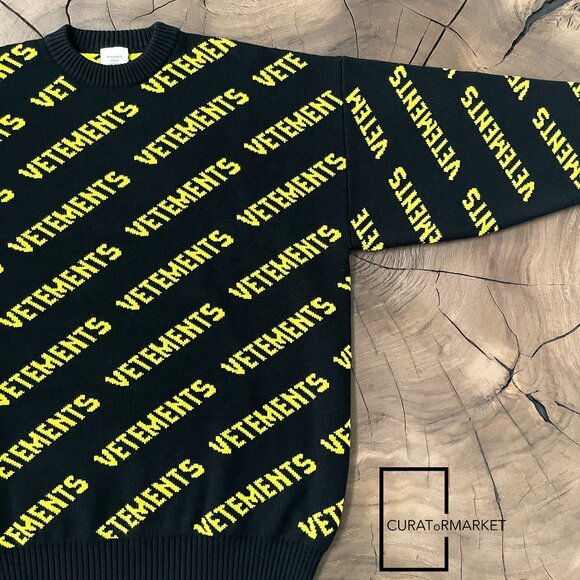 Vetements: RARE Neon All Over Monogram Pattern Logo Knit Fine Wool FW22 - Picture 14 of 16